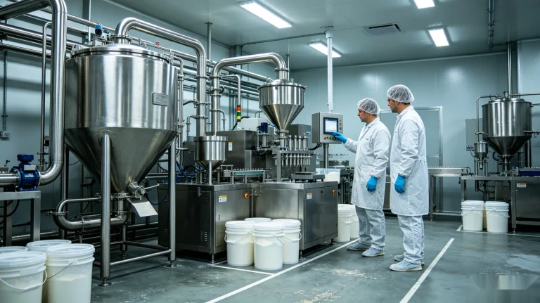 Sports supplement powder production line inside a private label manufacturing facility
