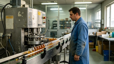 Capsule bottles moving through a supplement manufacturing line during commercial production