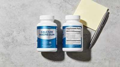 Two calcium magnesium supplements being compared by Supplement Facts labels