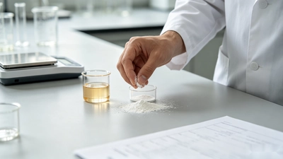 Keto supplement powder samples being evaluated during formula development