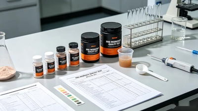 Pre workout supplement sample undergoing finished product quality testing and COA review