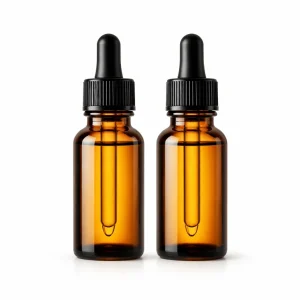 amber glass dropper bottles used for liquid supplement and herbal extract packaging