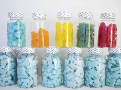 Private label gummy supplement options in different colors and shapes