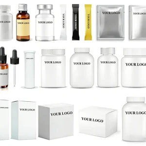 Private label supplement packaging with custom bottles, labels, and retail-ready packaging